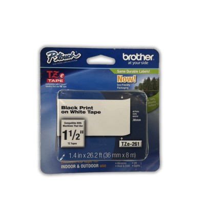 Brother TZe-261 (36mm x 8m) Beyaz Üzerine Siyah Lamine Etiket (T8345) hemen satın al!