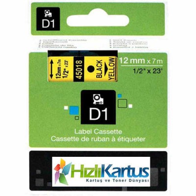 Dymo D1 45018 Sarı Üzerine Siyah Muadil Etiket Şeridi 12mm x 7m (T10786) hemen satın al!