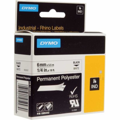 Dymo Rhino Pro 1805442 Beyaz Siyah Sabit Polyester Şerit 6mm x 5,5m (T16340) hemen satın al!