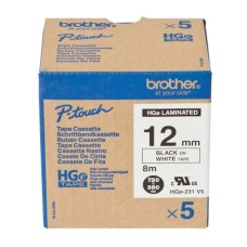 Brother HGe-231 5li Paket Beyaz Üzerine Siyah Orjinal Şerit 12mm x 8m - PTE100